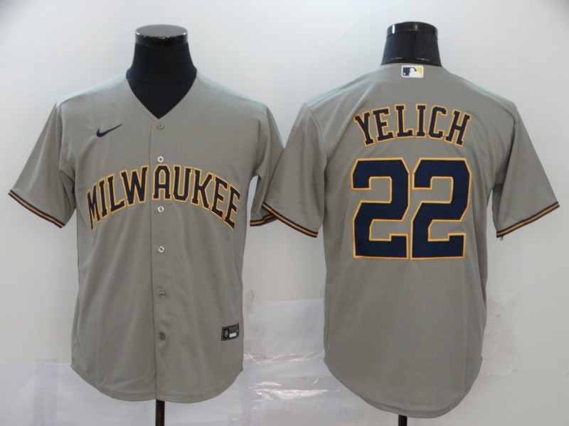 Men's Milwaukee Brewers Christian Yelich #22 Gray Jersey